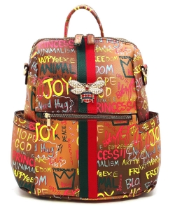 Graffiti Queen Bee Striped Convertible Backpack GP2706B TAN